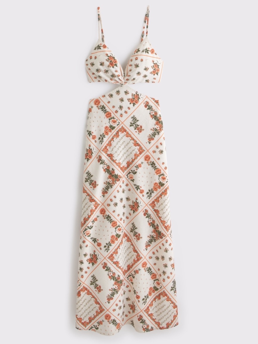 Abercrombie & Fitch White Floral Bandana Maxi Dress with Rust Roses